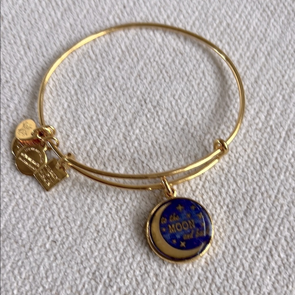 Alex and Ani Gold Bangle with Blue Moon Charm